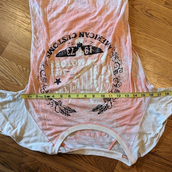 Affliction Medium Orange & White Graphic Sheer Short Sleeve Scoop Neck T-shirt - Picture 4 of 5